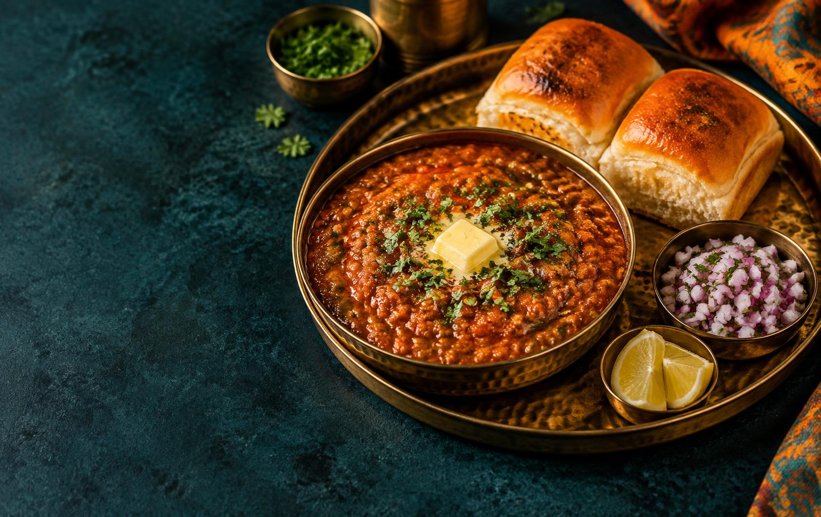 Butter-topped pav bhaji with toasted pav