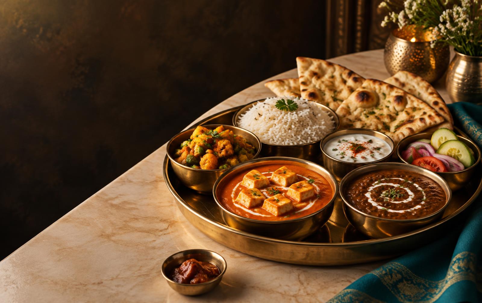 Vegetarian Punjabi thali with paneer and dal
